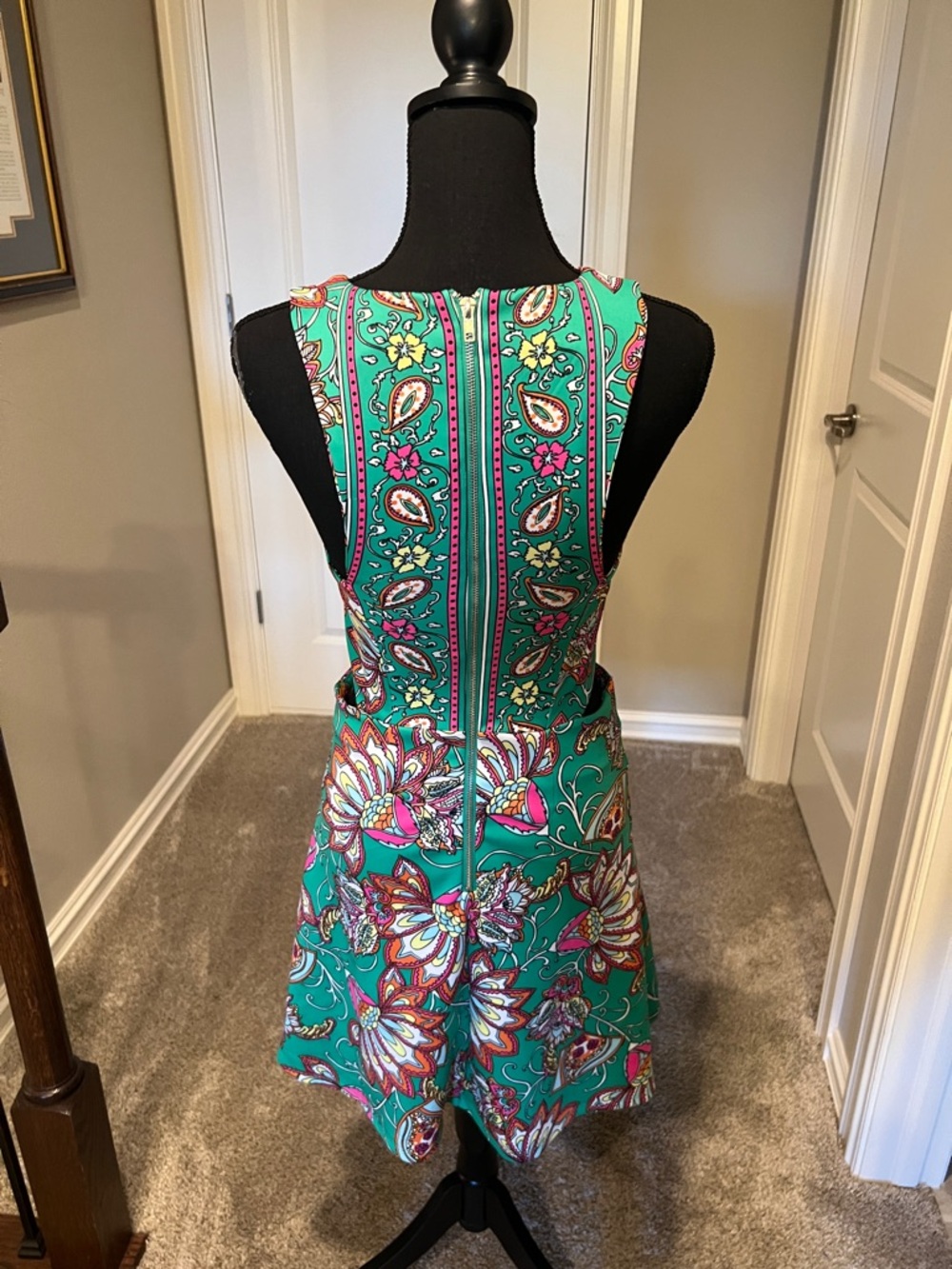 GBX Teal Multicolor Floral Sleeveless A-Line Dress with cut-outs on side - Picture 7 of 11